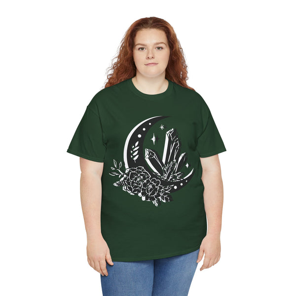 "Crystal, Flowers & Moon" Plus Size Women Heavy Cotton Tee T-shirt