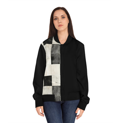 Black & White Checkered Women's Bomber Jacket