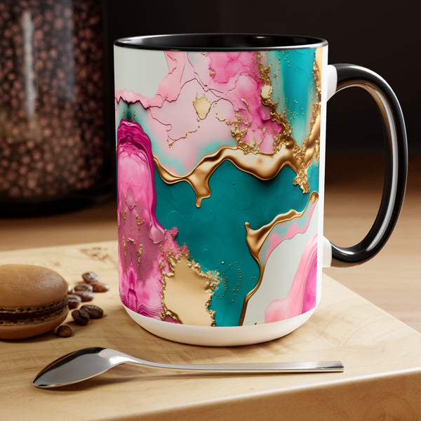 Marble Pink & Gold  Mother's Day Two-Tone Coffee Mugs Cup, 15oz