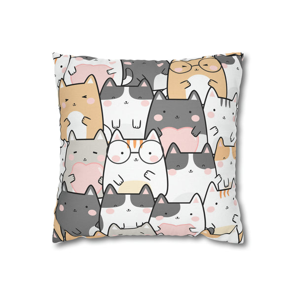 Cat Group Spun Polyester Square Pillowcase