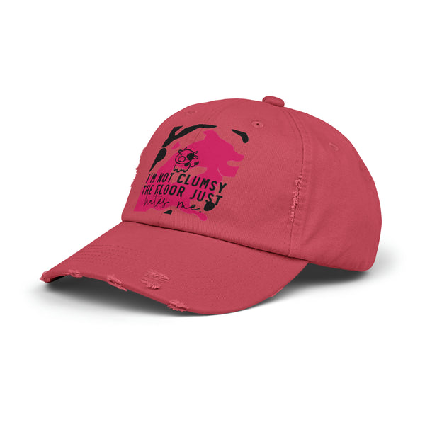 "I'm not clumsy the floor just hates me" Woman's Distressed Cap
