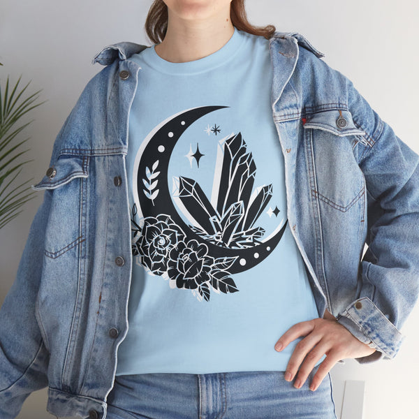 "Crystal, Flowers & Moon" Plus Size Women Heavy Cotton Tee T-shirt