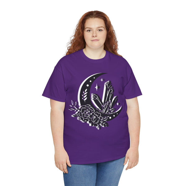 "Crystal, Flowers & Moon" Plus Size Women Heavy Cotton Tee T-shirt