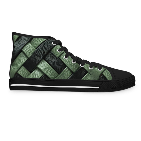 Green/Black Interlocking Leather Women's High Top Sneakers