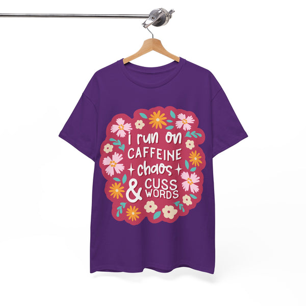 "I run on Caffeine, Chaos & Cuss Words" Plus Size Women Heavy Cotton Tee T-Shirt