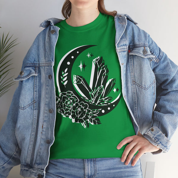 "Crystal, Flowers & Moon" Plus Size Women Heavy Cotton Tee T-shirt