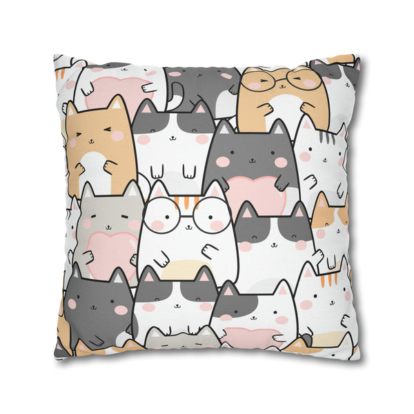 Cat Group Spun Polyester Square Pillowcase