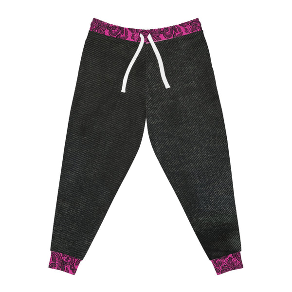 Black Denim Lace Print Athletic Woman Joggers