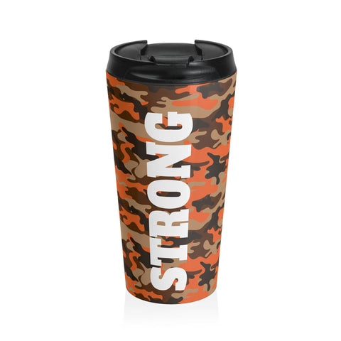 Strong, Drive & Motivated Orange Camo Stainless Steel Travel Mug 15 oz.