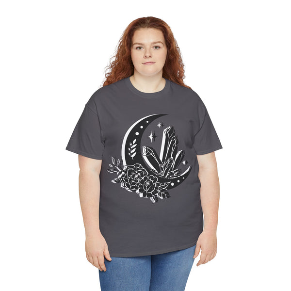 "Crystal, Flowers & Moon" Plus Size Women Heavy Cotton Tee T-shirt