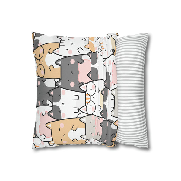 Cat Group Spun Polyester Square Pillowcase