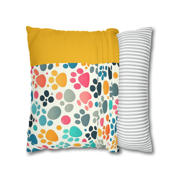Yellow Dog Paw Print Spun Polyester Square Pillowcase