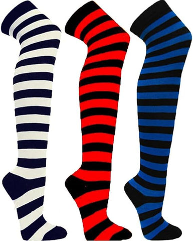 MYSTERY - Knee High Striped Women Ladies Girl Socks - Size 9-11