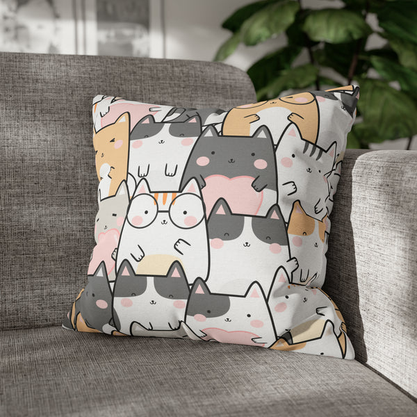 Cat Group Spun Polyester Square Pillowcase