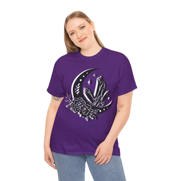 "Crystal, Flowers & Moon" Plus Size Women Heavy Cotton Tee T-shirt