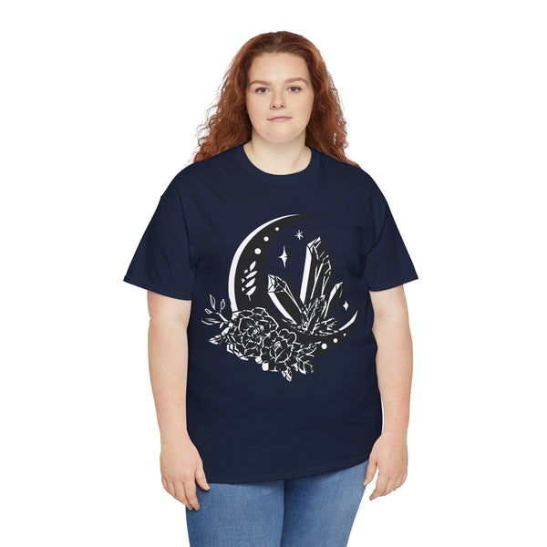 "Crystal, Flowers & Moon" Plus Size Women Heavy Cotton Tee T-shirt