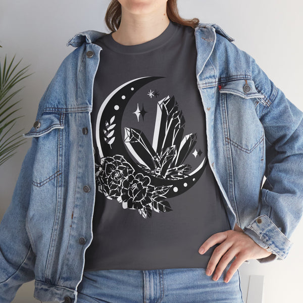 "Crystal, Flowers & Moon" Plus Size Women Heavy Cotton Tee T-shirt