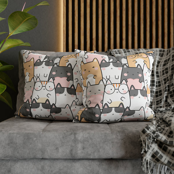 Cat Group Spun Polyester Square Pillowcase