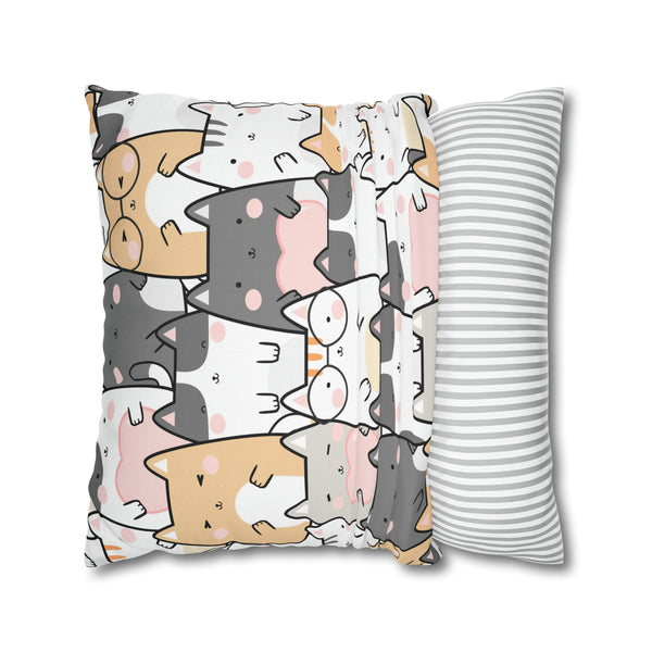Cat Group Spun Polyester Square Pillowcase