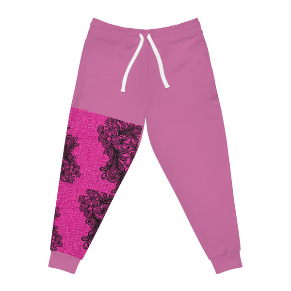 Pink Lace Print Athletic Woman Joggers