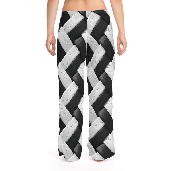 Black/White Plat Pattern Women's Pajama Sleepwear Pants