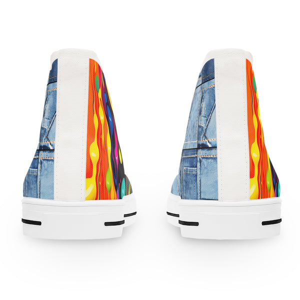 Graffiti Denim Patch Women's High Top Sneakers