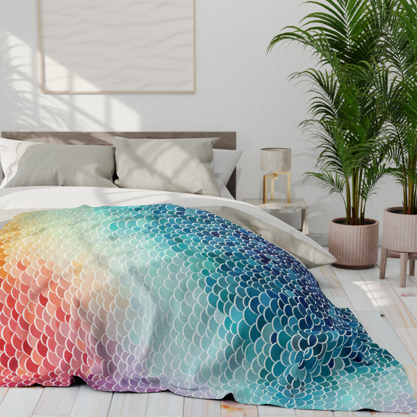 Rainbow Fish Scale Arctic Fleece Throw Blanket