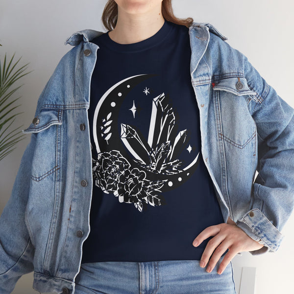 "Crystal, Flowers & Moon" Plus Size Women Heavy Cotton Tee T-shirt