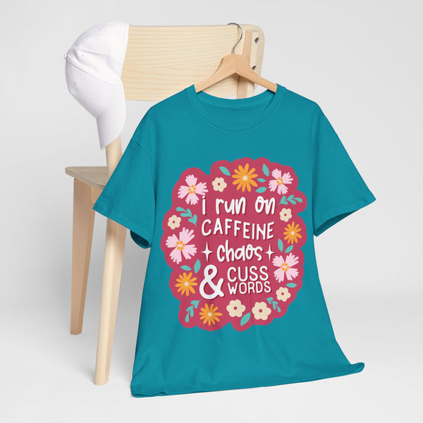 "I run on Caffeine, Chaos & Cuss Words" Plus Size Women Heavy Cotton Tee T-Shirt
