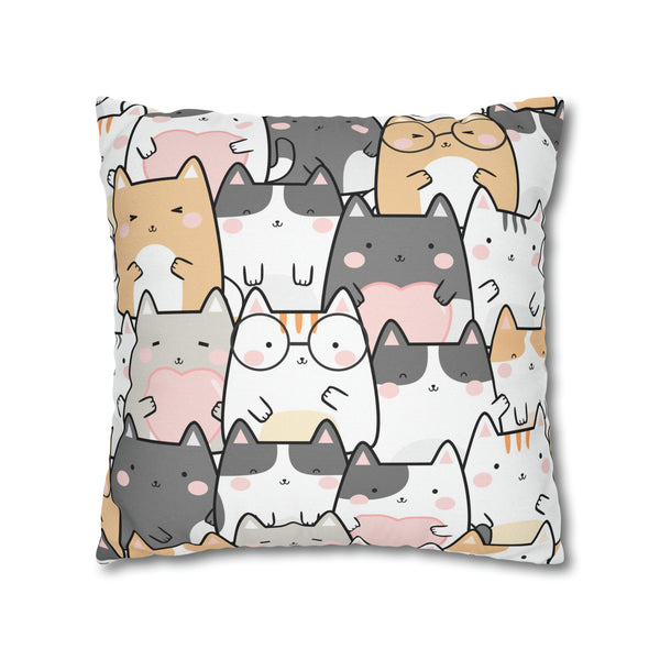 Cat Group Spun Polyester Square Pillowcase