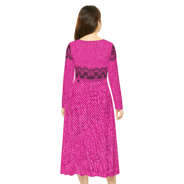 Pink Lace Women's Long Sleeve Dance Dress
