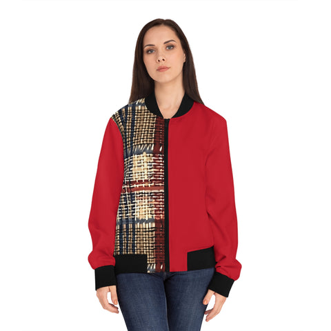 Red Plaid Women's Bomber Jacket