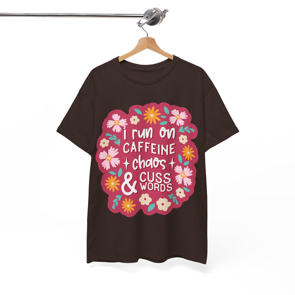 "I run on Caffeine, Chaos & Cuss Words" Plus Size Women Heavy Cotton Tee T-Shirt