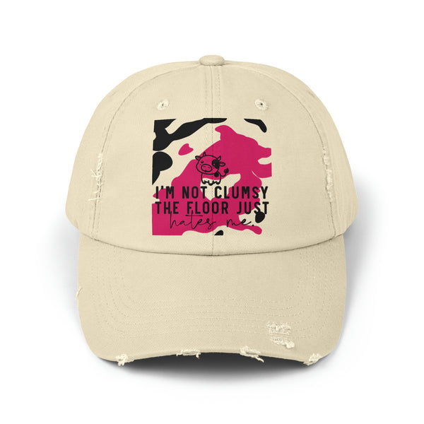 "I'm not clumsy the floor just hates me" Woman's Distressed Cap
