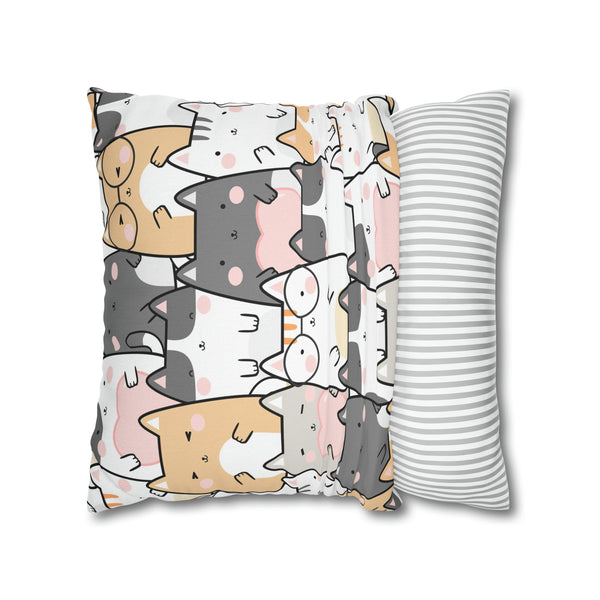 Cat Group Spun Polyester Square Pillowcase