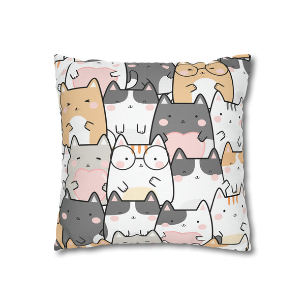 Cat Group Spun Polyester Square Pillowcase