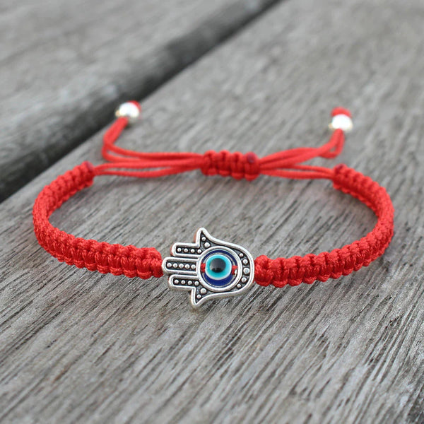 Handcrafted Blue Knot-Tied Bracelet with Hamsa Hand and Evil Eye - Symbol of Protection and Positivity