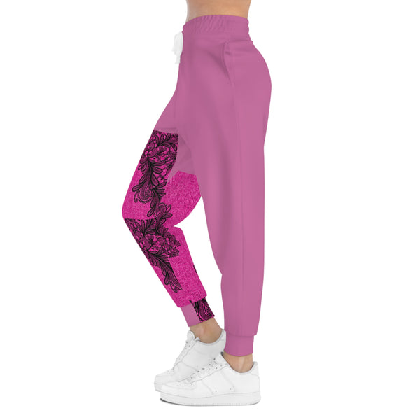 Pink Lace Print Athletic Woman Joggers