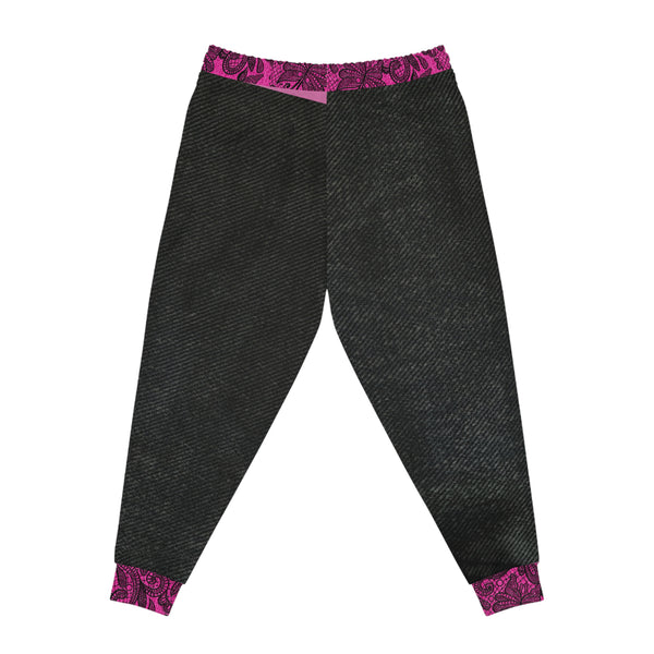 Black Denim Lace Print Athletic Woman Joggers