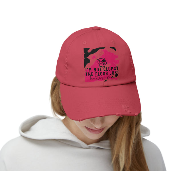 "I'm not clumsy the floor just hates me" Woman's Distressed Cap