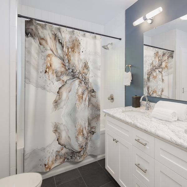Natural White Marble Gold  Shower Curtains