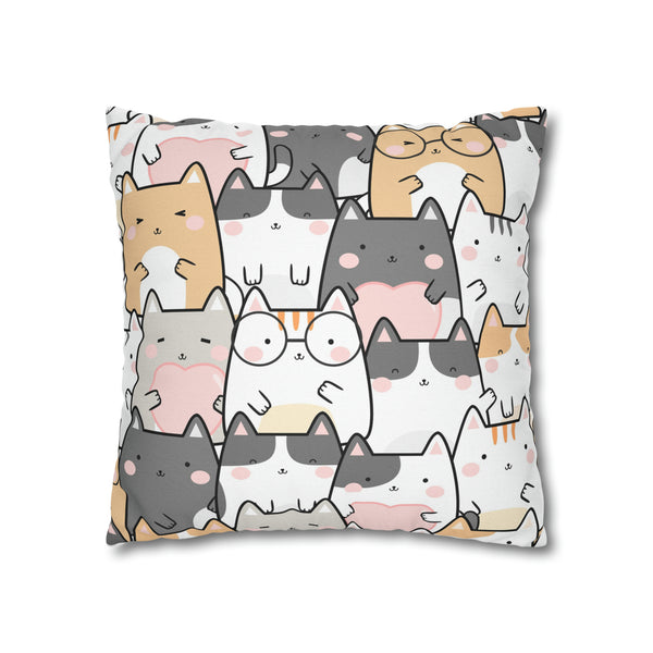Cat Group Spun Polyester Square Pillowcase