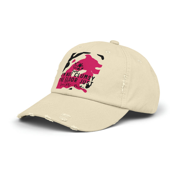 "I'm not clumsy the floor just hates me" Woman's Distressed Cap