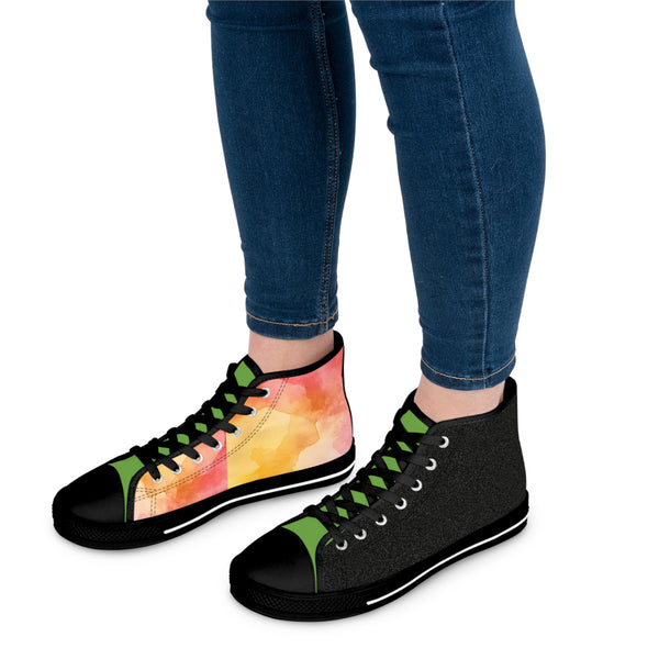 Oil Paint /Black Women's High Top Sneakers