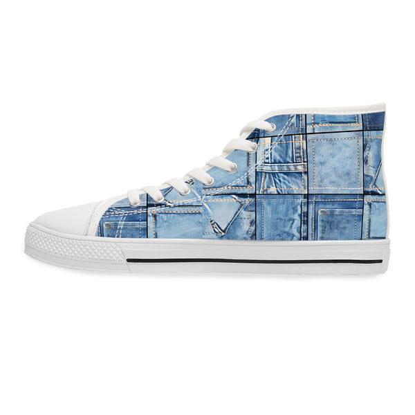 Graffiti Denim Patch Women's High Top Sneakers