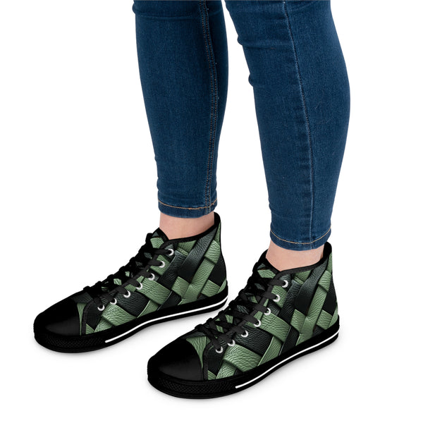 Green/Black Interlocking Leather Women's High Top Sneakers