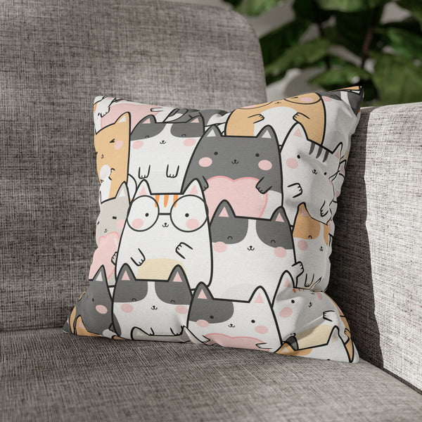 Cat Group Spun Polyester Square Pillowcase