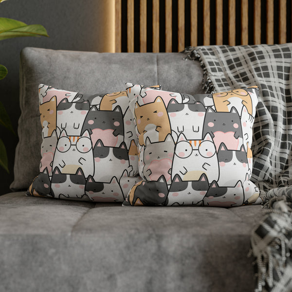 Cat Group Spun Polyester Square Pillowcase