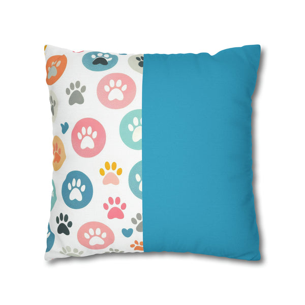 Teal Dog Paw Print Spun Polyester Square Pillowcase