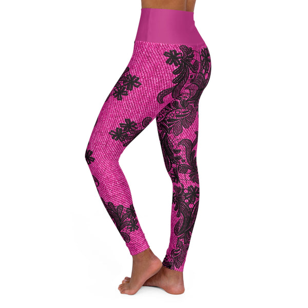Pink Lace High Waisted Yoga Leggings (AOP)